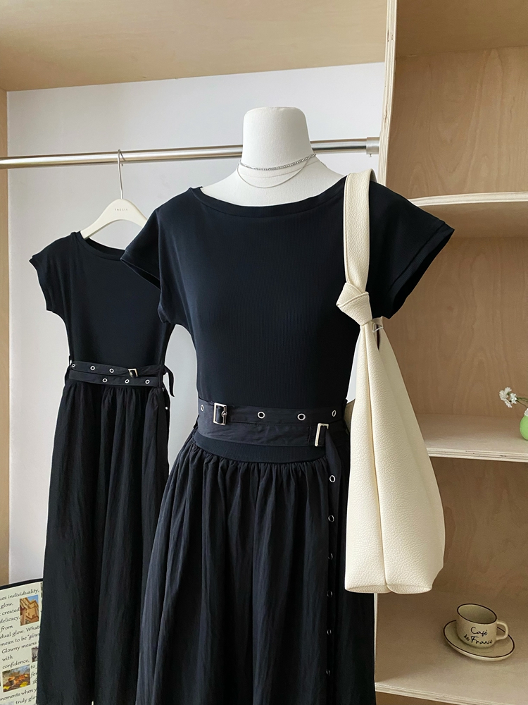 Summer slim simple personality round neck dress