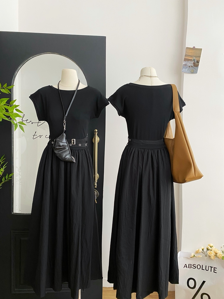 Summer slim simple personality round neck dress