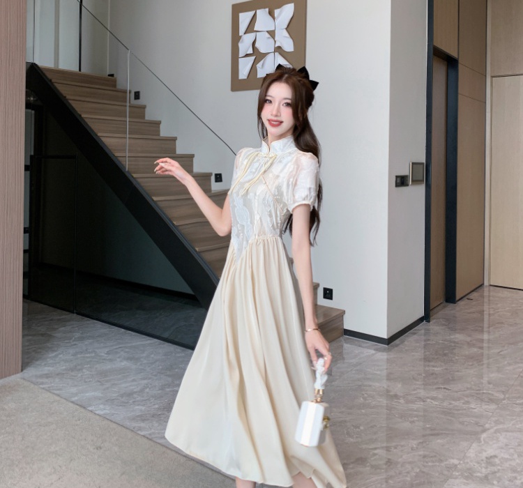 Pinched waist slim cheongsam cstand collar long dress