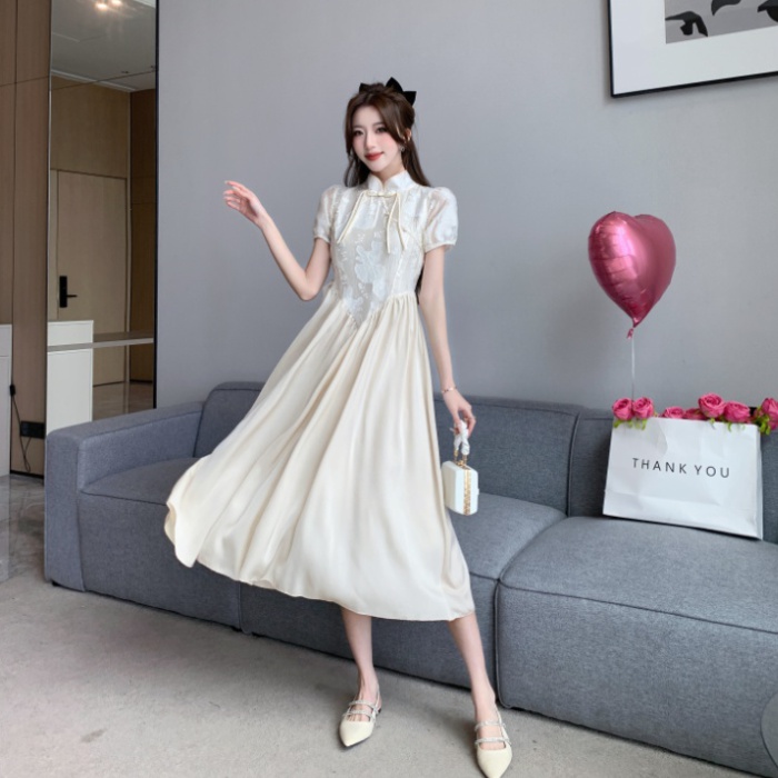 Pinched waist slim cheongsam cstand collar long dress