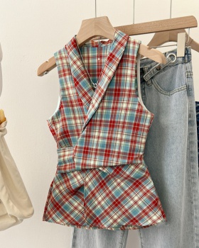 Korean style mixed colors tops retro niche vest for women