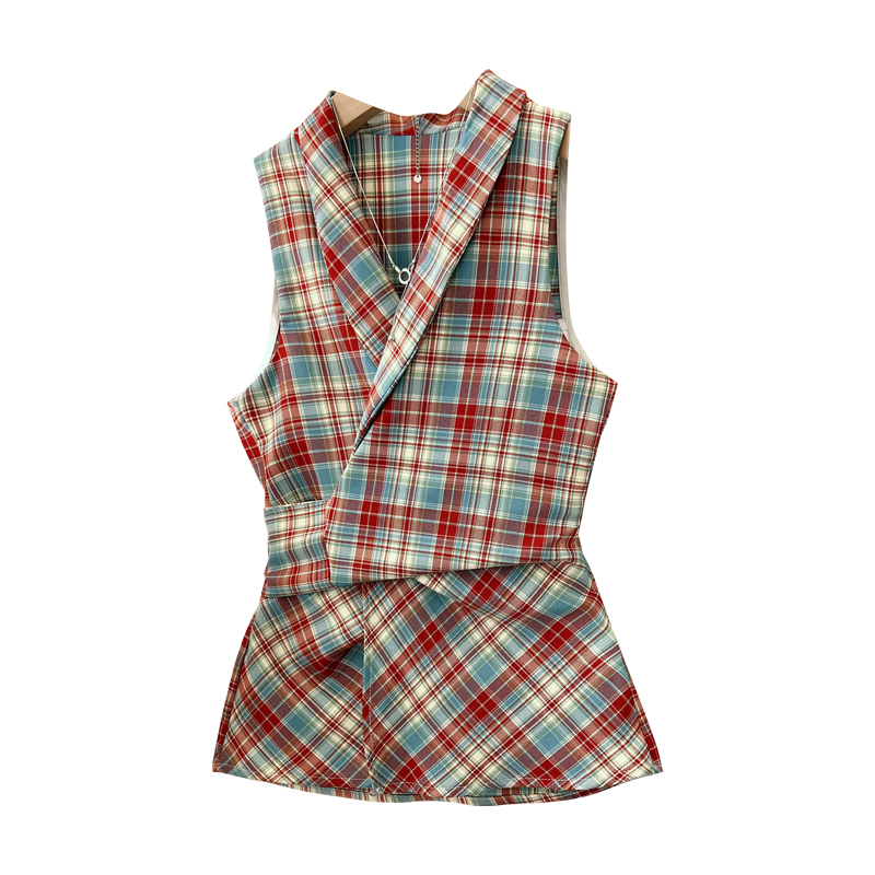 Korean style mixed colors tops retro niche vest for women