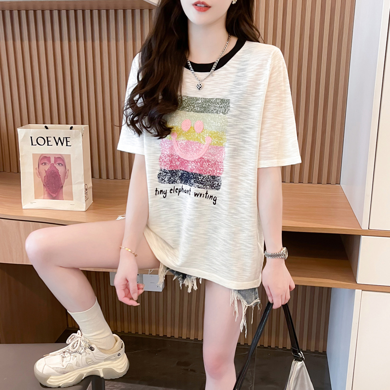 Printing large yard thin summer embroidery T-shirt