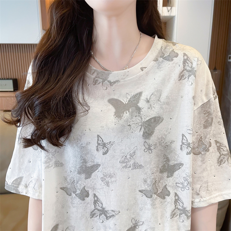 Fashion printing T-shirt screw thread tops for women