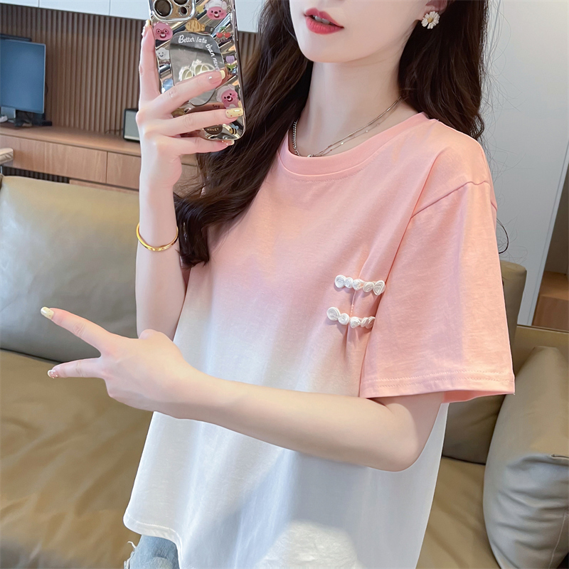 Screw thread loose T-shirt all-match tops for women