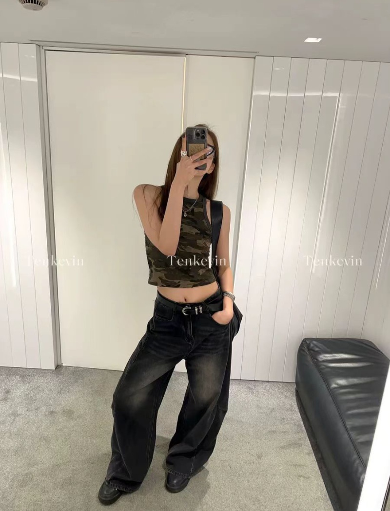 High waist loose retro wide leg pants straight slim pants