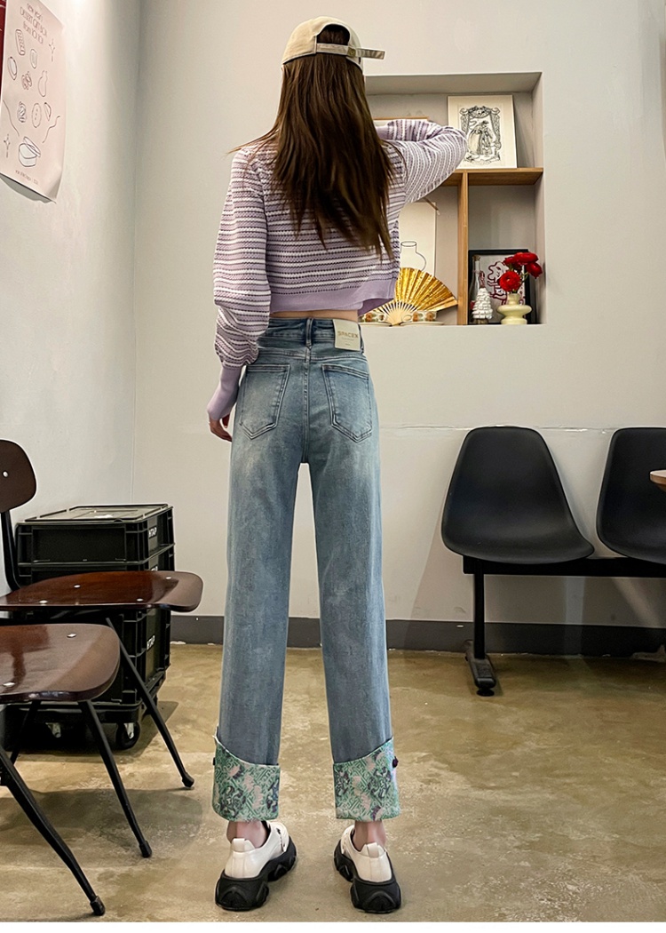 Temperament high waist jeans spring and autumn nine pants