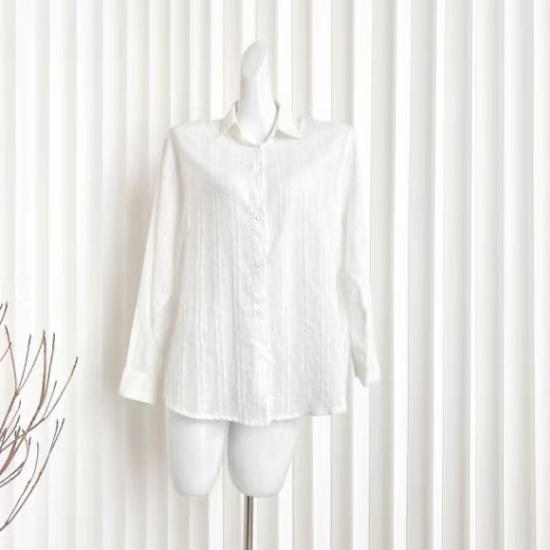 Cotton white long sleeve tops vertical stripes loose shirt