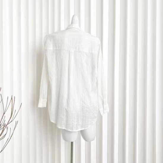 Cotton white long sleeve tops vertical stripes loose shirt