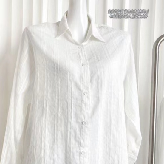 Cotton white long sleeve tops vertical stripes loose shirt