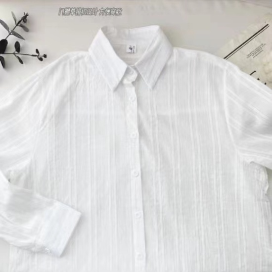 Cotton white long sleeve tops vertical stripes loose shirt