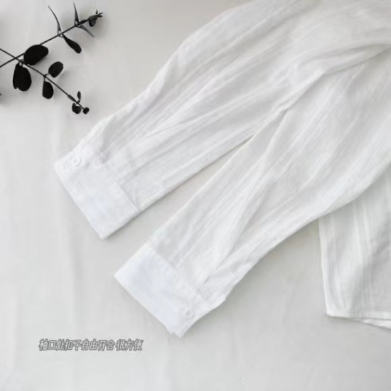 Cotton white long sleeve tops vertical stripes loose shirt