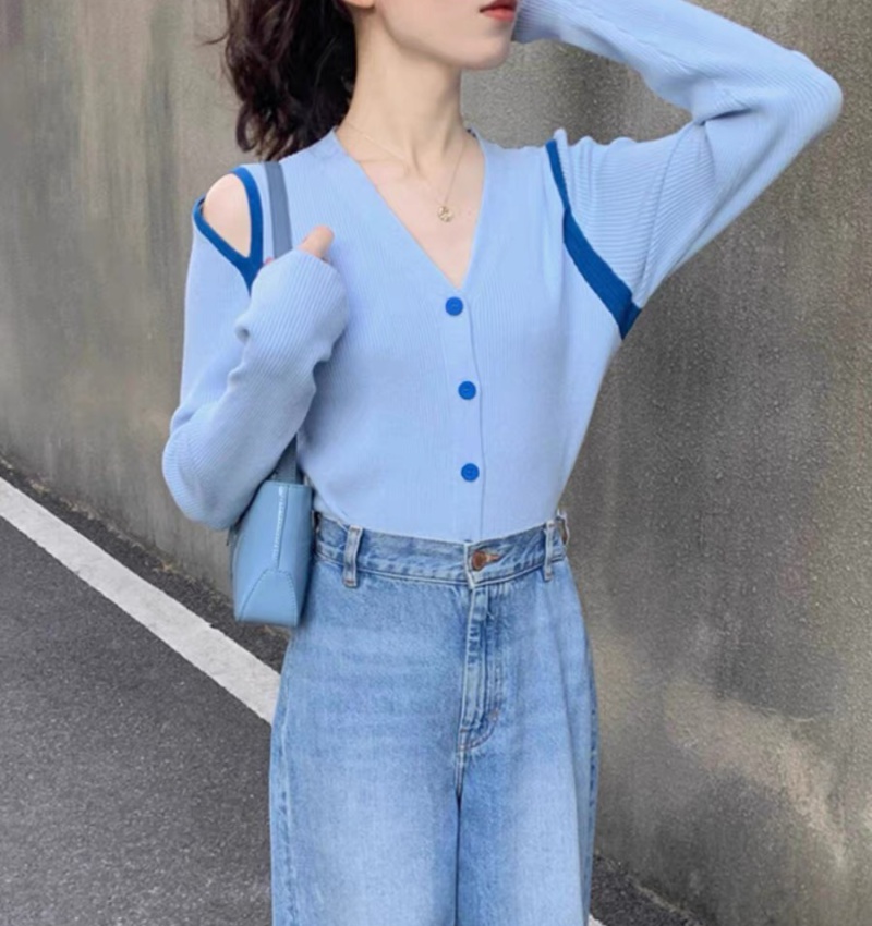 Bottoming hollow cardigan slim knitted tops for women