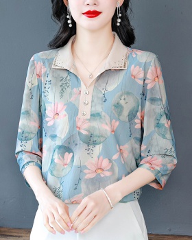Short sleeve lapel tops summer middle-aged T-shirt
