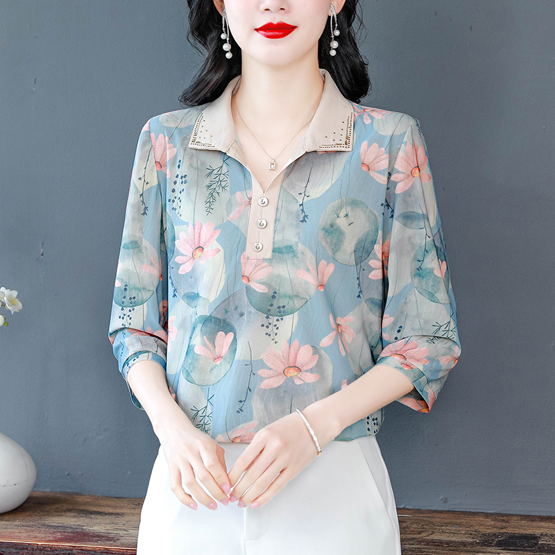 Short sleeve lapel tops summer middle-aged T-shirt