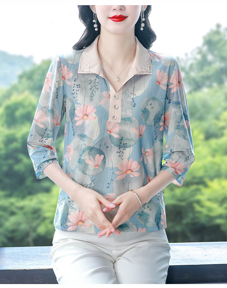 Short sleeve lapel tops summer middle-aged T-shirt