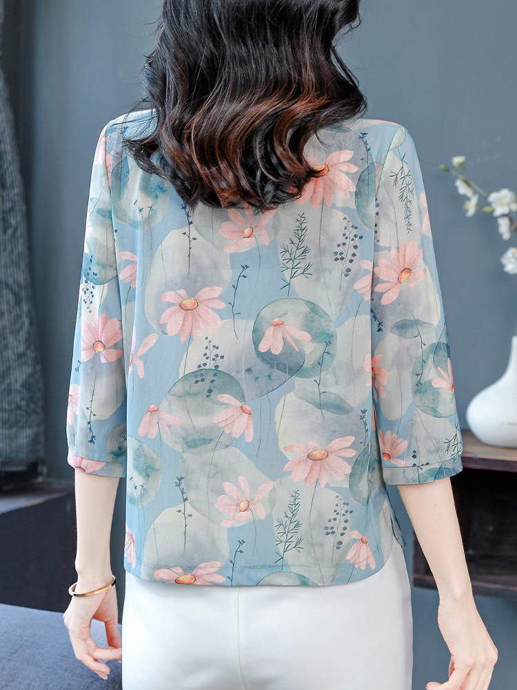 Short sleeve lapel tops summer middle-aged T-shirt