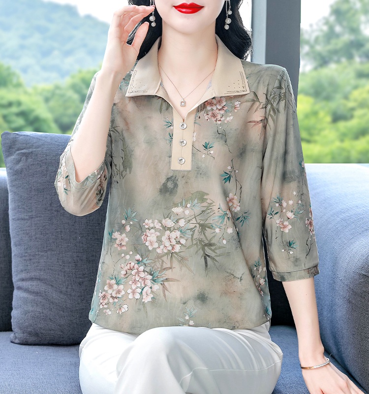 Short sleeve lapel tops summer middle-aged T-shirt