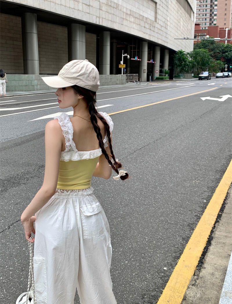 Lace sling summer vest enticement yellow tops