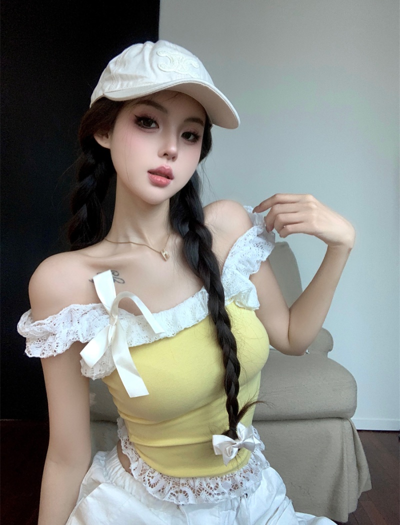 Lace sling summer vest enticement yellow tops