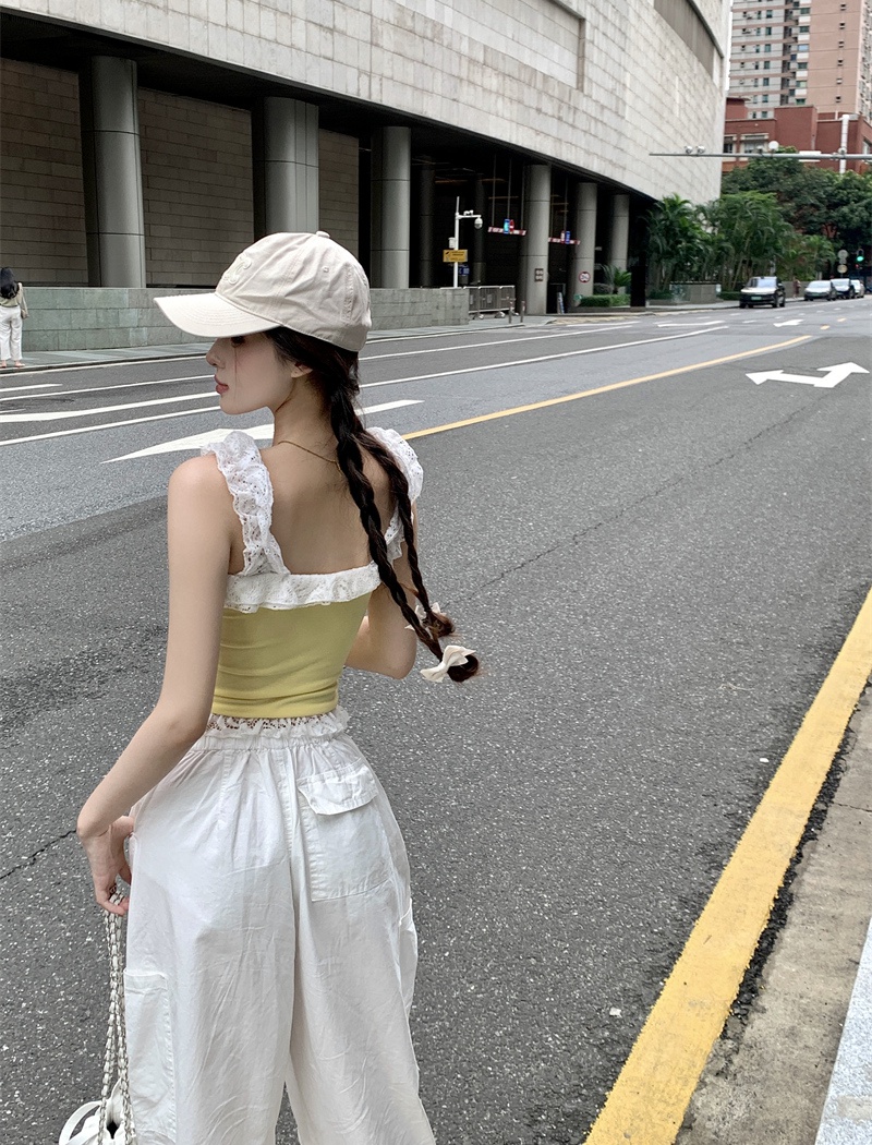 Lace sling summer vest enticement yellow tops