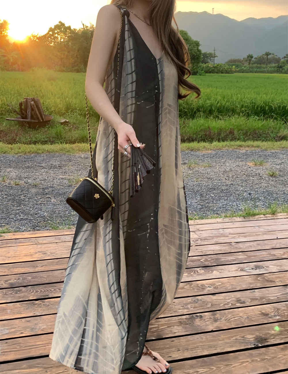 Summer large yard sling long dress big skirt slim dress