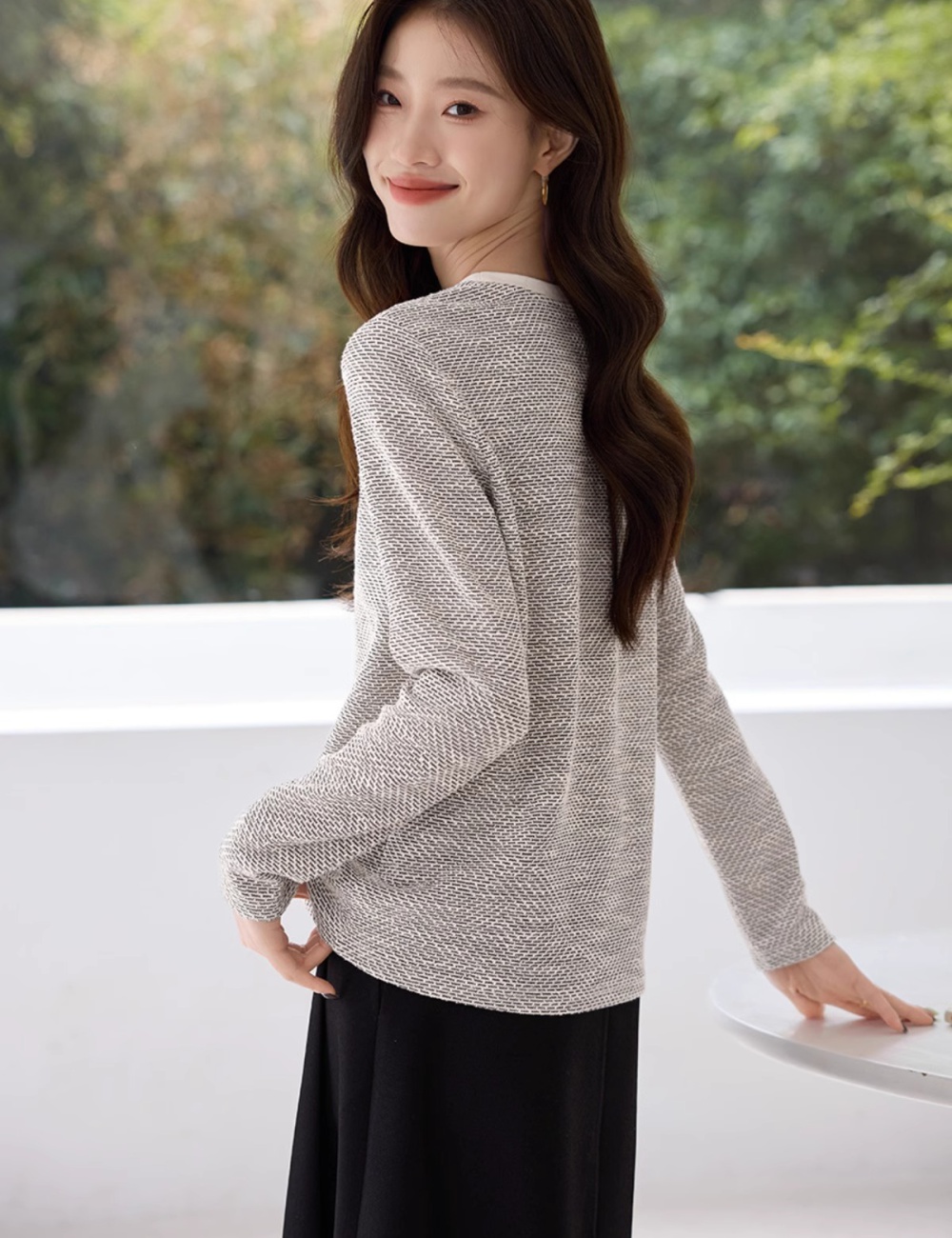 Long sleeve autumn round neck knitted Casual T-shirt