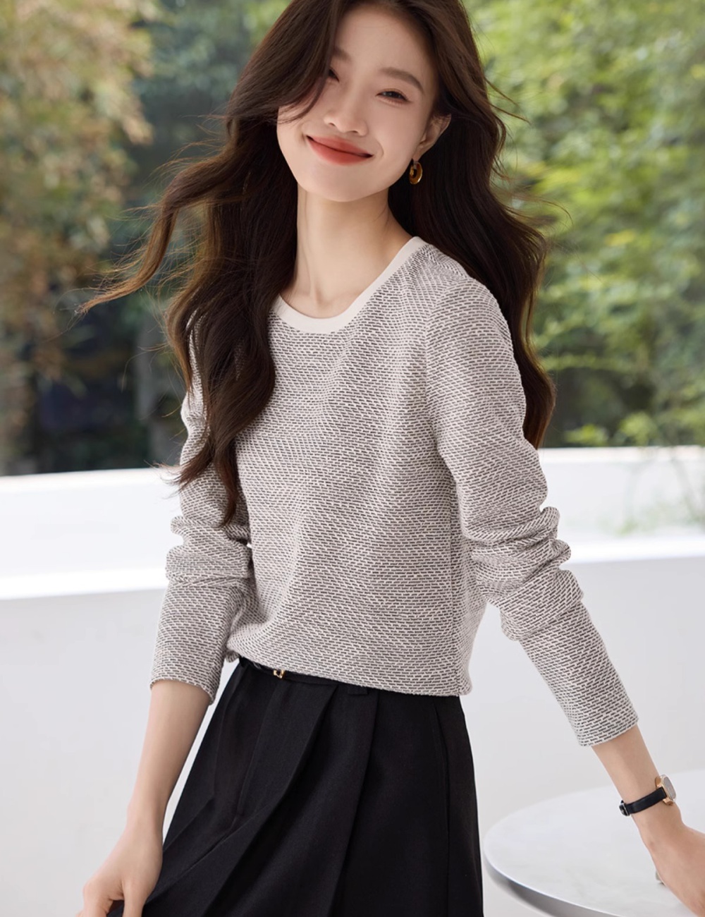 Long sleeve autumn round neck knitted Casual T-shirt