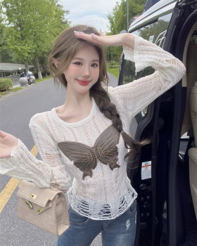 Hollow butterfly smock long sleeve enticement tops for women