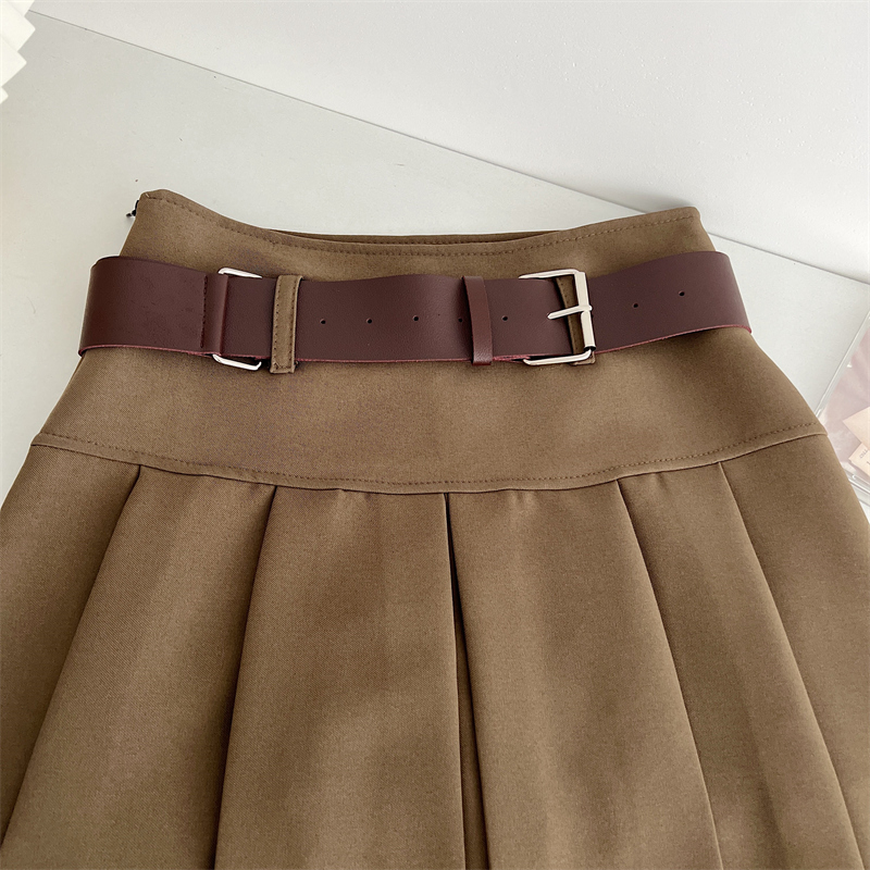 Small fellow A-line with belt high waist niche skirt