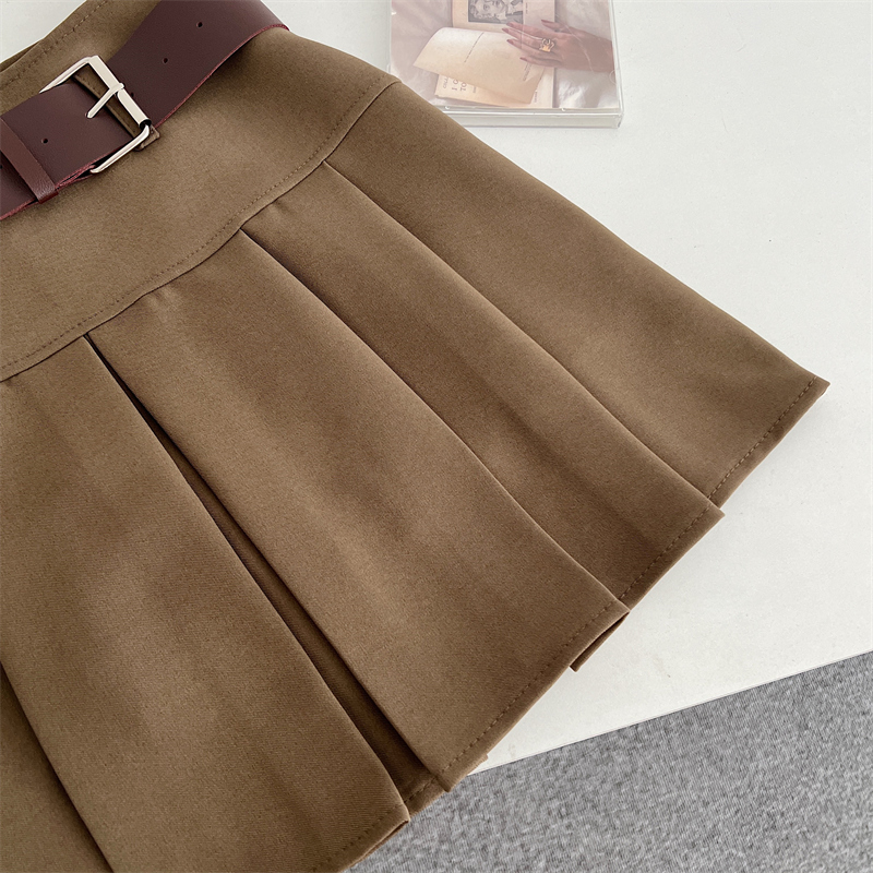 Small fellow A-line with belt high waist niche skirt