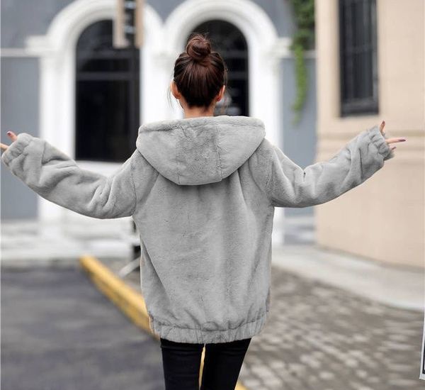 Hairy loose lambs wool coat thermal thick hoodie for women