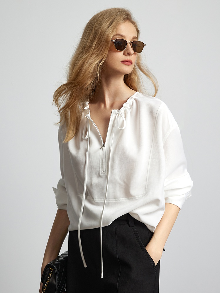 Zip summer France style shirt loose niche tops for women