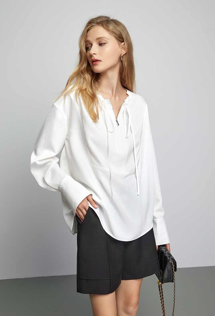 Zip summer France style shirt loose niche tops for women