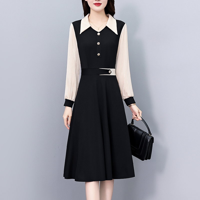 Long sleeve Pseudo-two fashion stripe dress for women