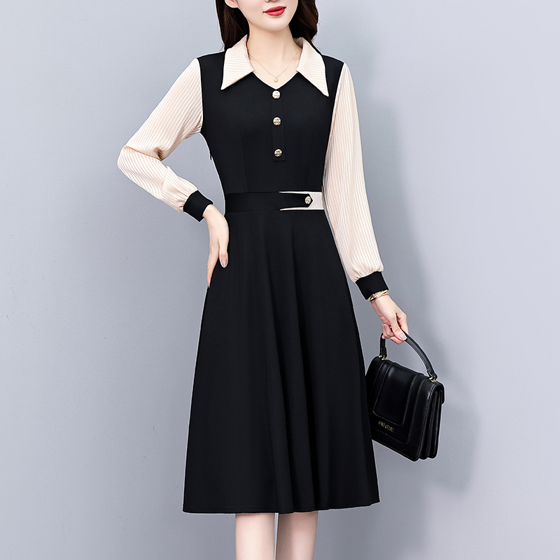 Long sleeve Pseudo-two fashion stripe dress for women