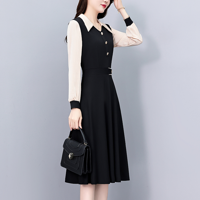 Long sleeve Pseudo-two fashion stripe dress for women