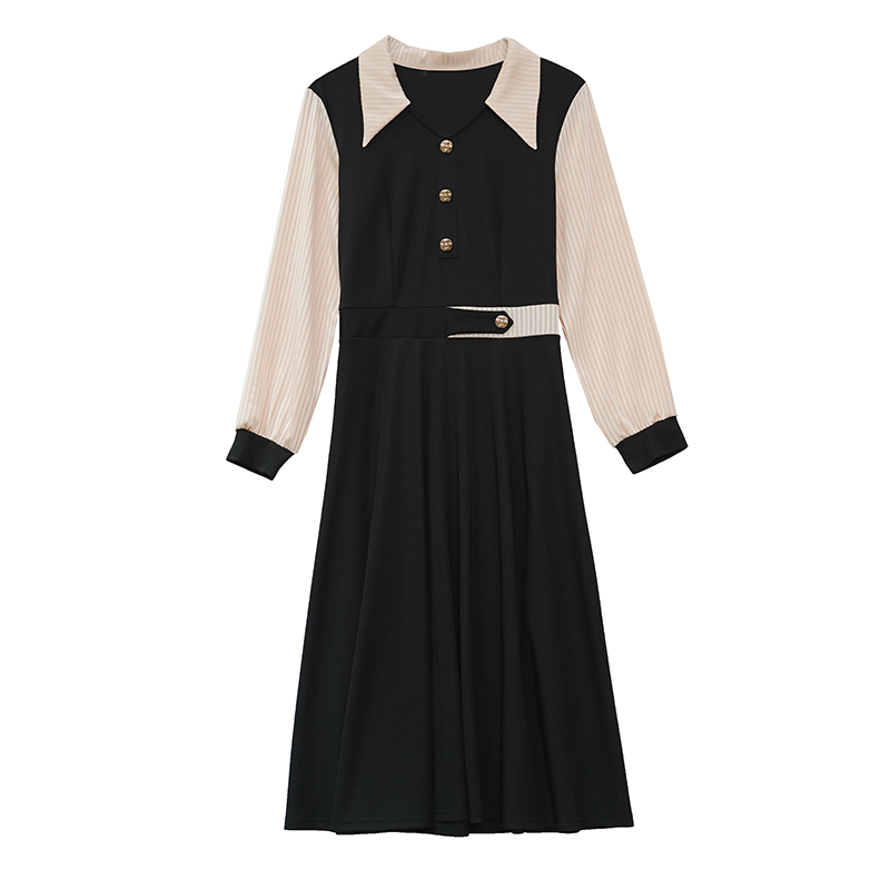 Long sleeve Pseudo-two fashion stripe dress for women