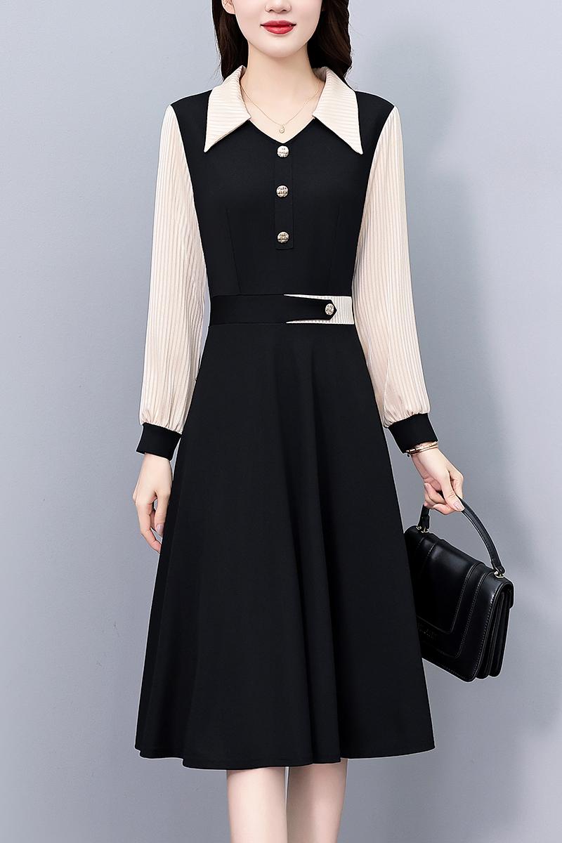 Long sleeve Pseudo-two fashion stripe dress for women