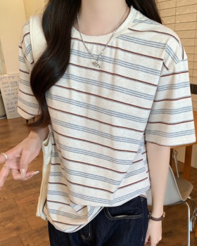 Short sleeve cotton tops stripe summer T-shirt for women