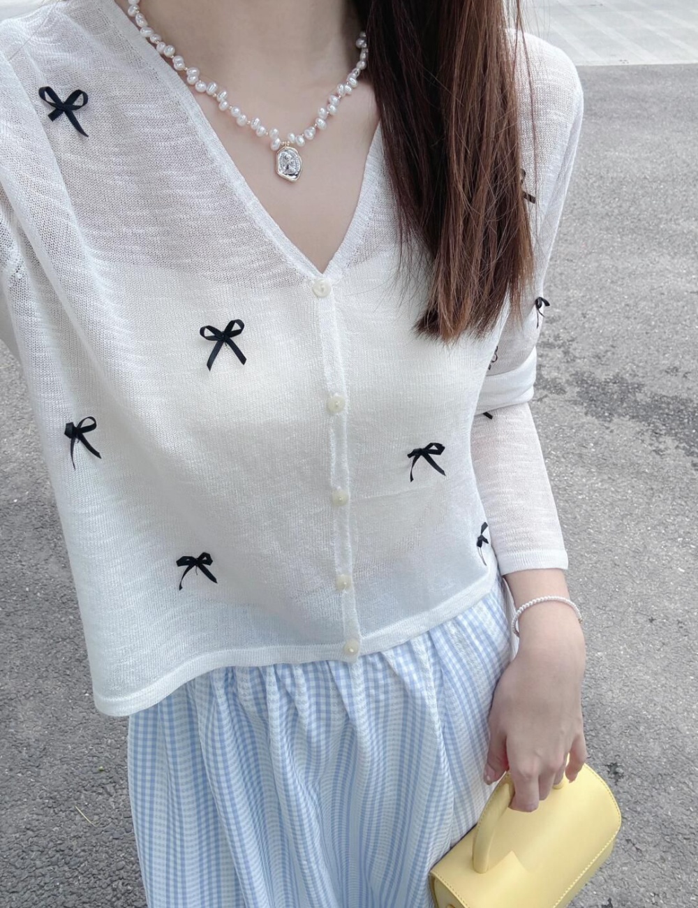 Thin white summer sweater bow sunscreen shirts