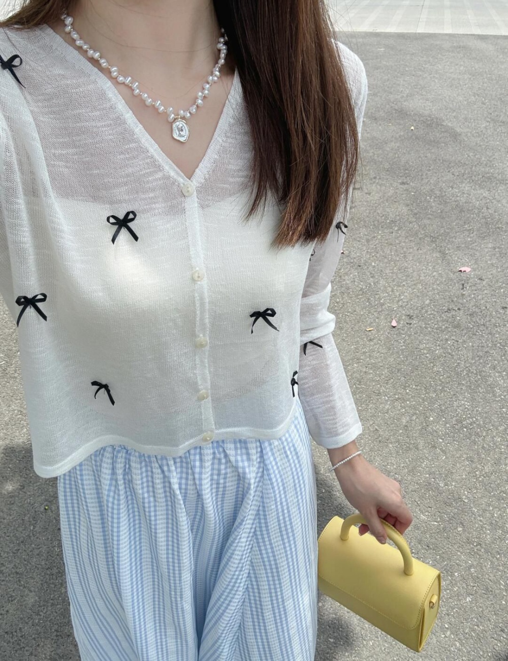 Thin white summer sweater bow sunscreen shirts