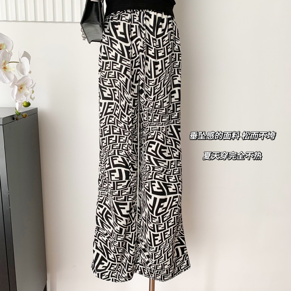 Lazy colors printing casual pants legs elastic wide leg pants