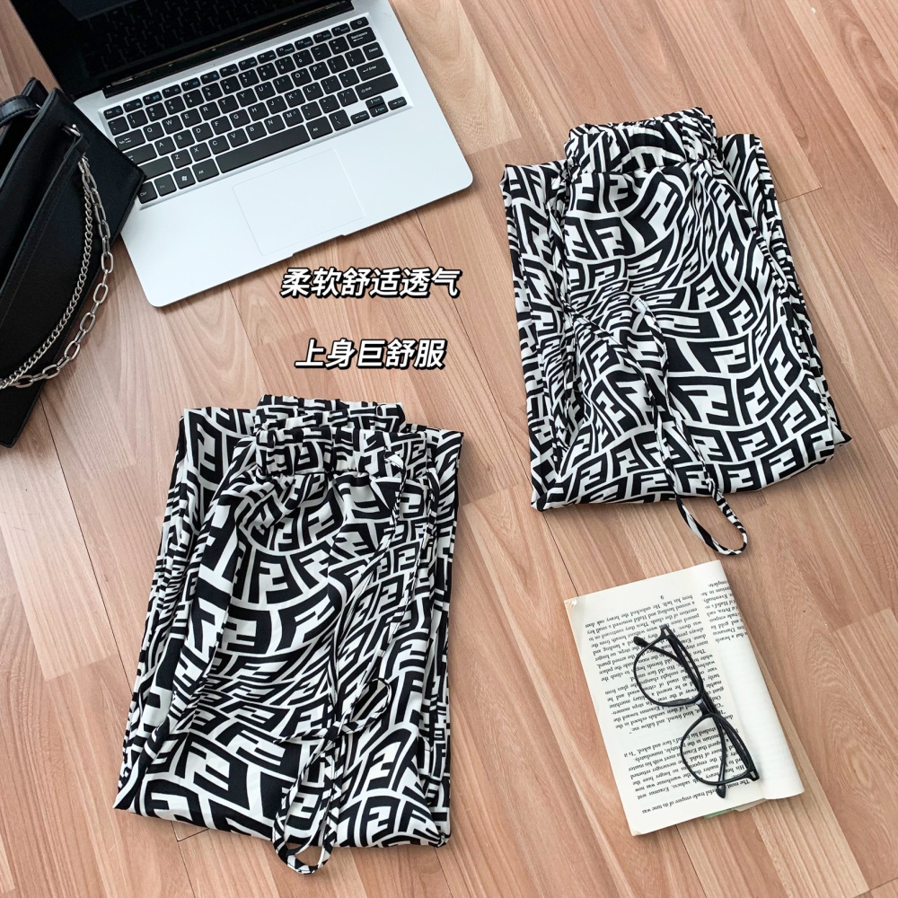 Lazy colors printing casual pants legs elastic wide leg pants