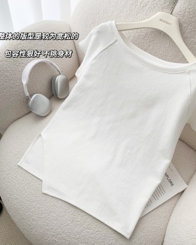 Pure sloping shoulder flat shoulder lazy T-shirt for women