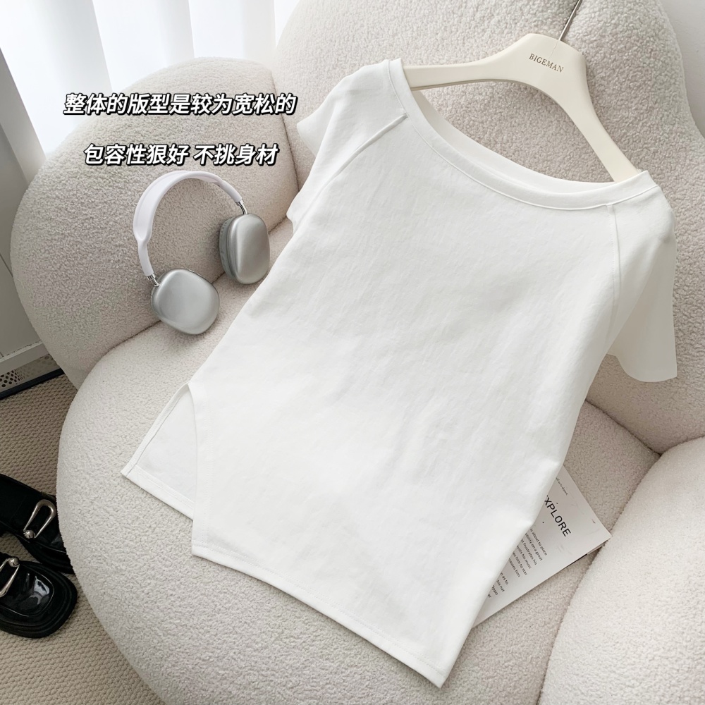 Pure sloping shoulder flat shoulder lazy T-shirt for women