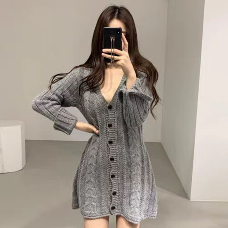 Knitted twist pattern T-back temperament dress