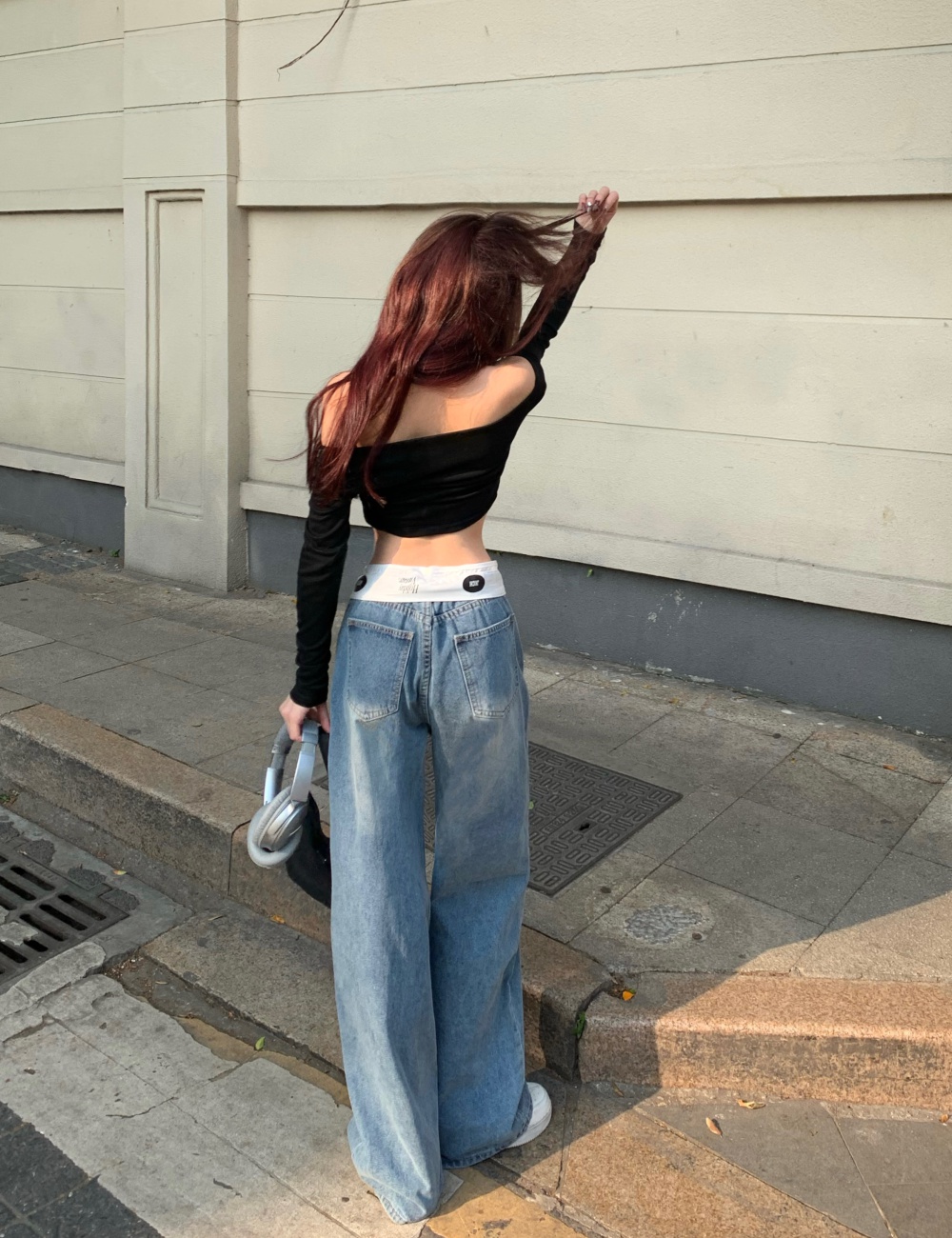 Slim loose jeans straight wide leg pants for women