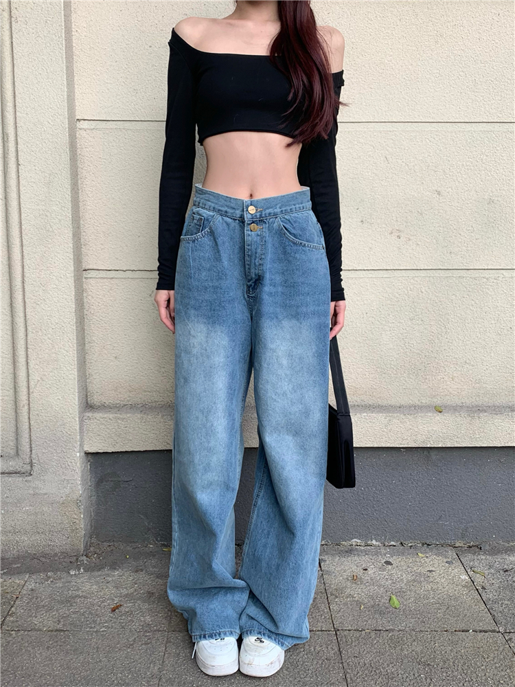 Slim loose jeans straight wide leg pants for women