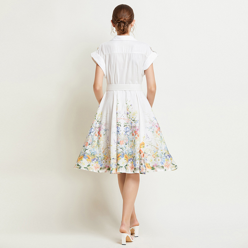 Retro niche temperament single-breasted printing dress